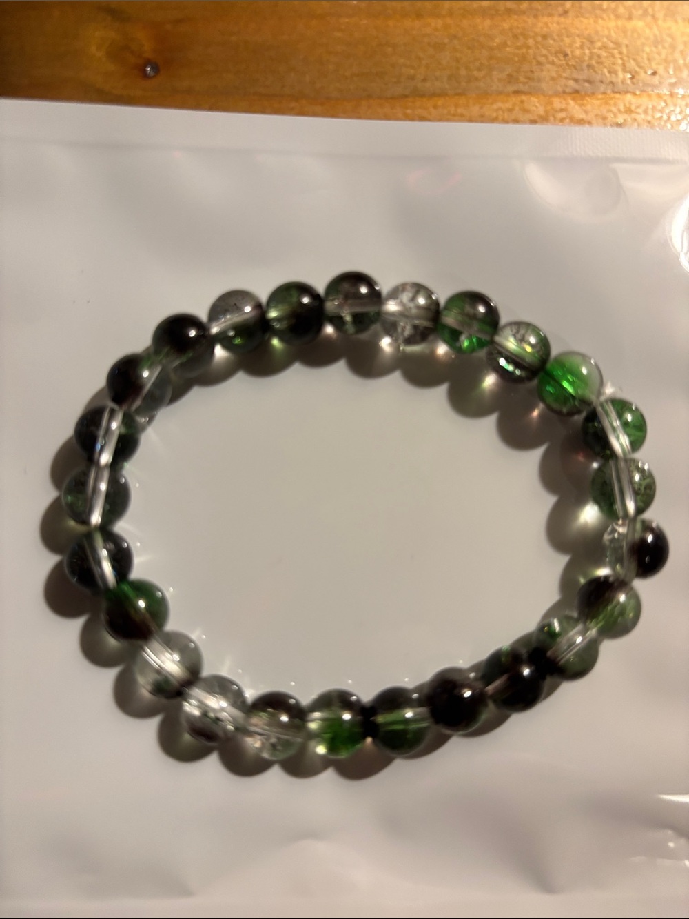 Green and Clear Beaded Stretch Bracelet - Women Jewelry